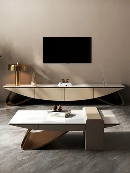 Легкая роскошная комбинация чайного столика на каменной плите, шкафа для телевизора, современного простого напольного шкафа для домашнего хранения в гостиной