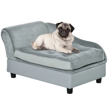Кушетка для собак, диван-кровать для домашних животных для маленьких собак и кошек с местом для хранения, подушка, светло-голубой, 30 