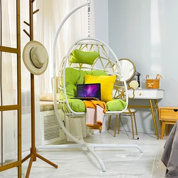 Плетеный ротанговый подвесной стул, кресло-качели Egg с кронштейном типа C, Плетеный складной подвесной стул для патио с подушкой и