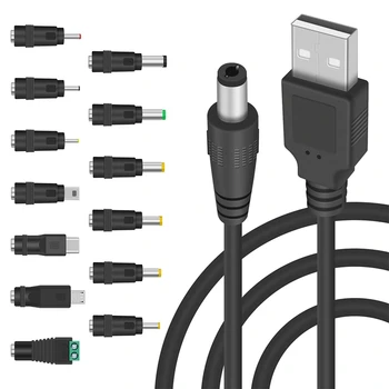 5 В постоянного тока с разъемом 5,5 2,1 мм Кабель для зарядки Шнур питания, кабель питания от USB до постоянного тока с 13 сменными штекерами, разъемы-адаптеры