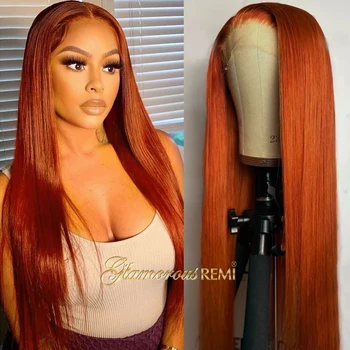 Оранжево-рыжий Кружевной фронтальный парик 13x4 Прямые кружевные передние парики, предварительно выщипанные для женщин, 4x4 Кружевная застежка, прямой парик из человеческих волос