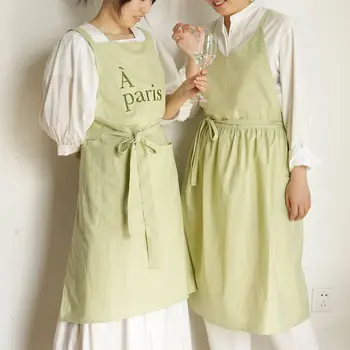 Фартук без рукавов с кратким письмом, водонепроницаемые и маслостойкие Кухонные фартуки для корейской девушки, длинные фартуки в стиле жилета на шнуровке для женщин