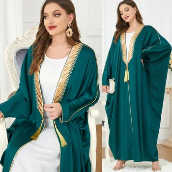 Винтажный зеленый мусульманский халат С блестящими пайетками и кисточками, С длинными рукавами, Свободные ближневосточные платья Koftane Marocain 2023