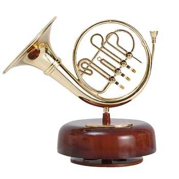Музыкальная шкатулка для валторны Классическая Заводная Музыкальная шкатулка с вращающимся основанием, Латунный духовой инструмент, Миниатюрный Художественный подарок