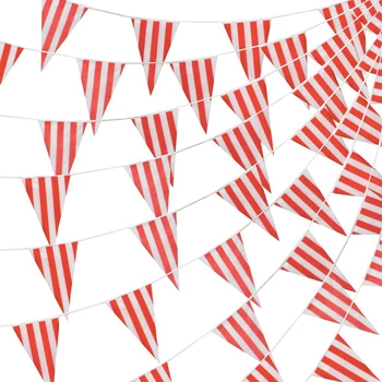1 Комплект флагов Рекламные Подвесные флаги Украшения для карнавальной тематической вечеринки Флаги в красную и белую полоску Вымпел для Цирка
