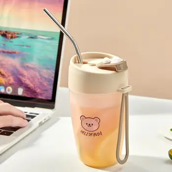 Бутылка для воды объемом 300 мл, прозрачная чаша для воды в минималистичном стиле, Маленький медведь, экологичная силиконовая чашка для питья с кисточкой