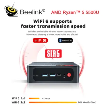 Beelink AMD R5 5500U SER5 Мини-ПК DDR4 NVME WiFi 6 Windows 11 Pro Bluetooth 5,2 USB3.2 Gen2 Компьютер с тройным экраном