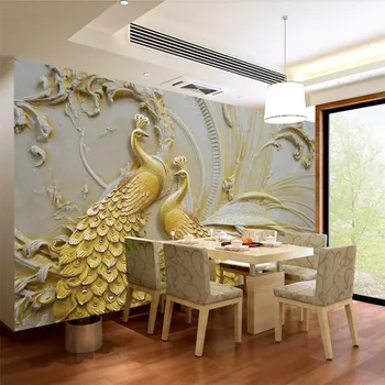 обои wellyu на заказ 3D стерео фотообои с тиснением золотой павлин фон настенная живопись papel de parede 3d обои
