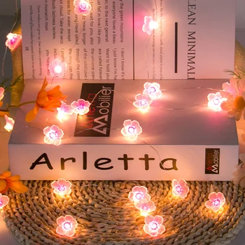 20/30 розовых светодиодных фонарей Cherry Blossom, сказочных гирлянд, декоративных светильников Sakura Flower для спальни девочки, работающих на батарейках