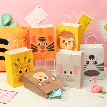 Бумажный пакет с животными в упаковке Сафари в джунглях С Днем рождения Бумажная коробка конфет Детский подарочный пакет для упаковки печенья Декор для детского душа